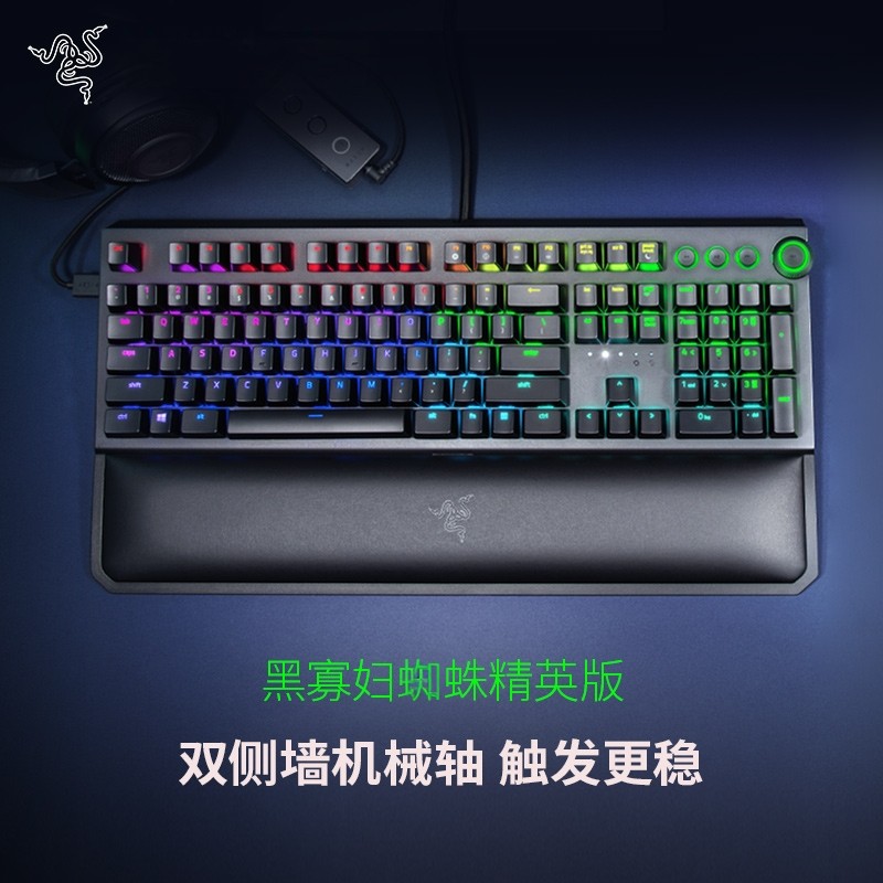 Razer雷蛇黑寡妇蜘蛛精英版RGB背光吃鸡LOLCF游戏有线USB机械键盘