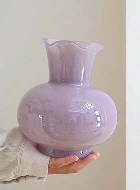 轻奢高级感创意花边口法式玻璃花瓶客厅插花鲜花干花装饰花器摆件