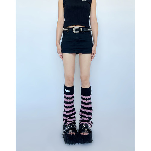 镂空针织长筒袜子亚文化条纹腿套