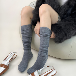 mm家羊毛长筒堆堆袜m1u秋冬秀场羊绒中筒袜经典 多色百搭袜可过膝