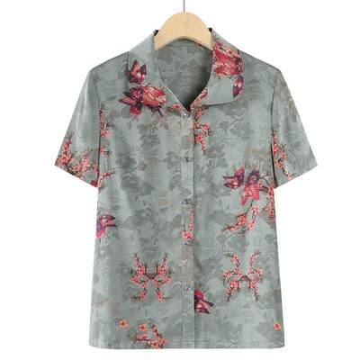 中老年人夏装女短袖衬衫奶奶装套装休闲夏天衣服老年女装妈妈衬衣