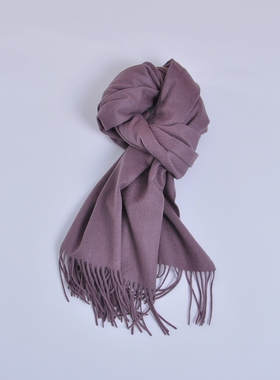 出口欧洲纯羊绒金属深紫色水波纹秋冬厚款流苏长穗女士围巾披肩