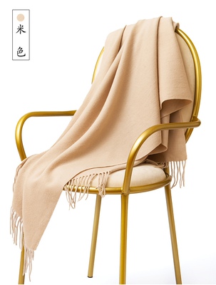出口加厚秋冬新款厂家100%羊毛围巾秋冬季女士纯色厚款披肩米色