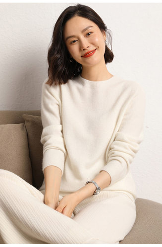 95%软糯山羊绒秋冬新款女装宽松圆领加厚保暖纯色套头针织衫毛衣