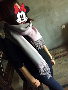 纯羊羔毛出口加厚加大长流苏灰色粉色双面效果男女保暖大围巾披肩