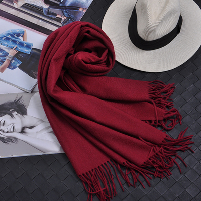 ZENO泽诺羊绒红水波纹围巾