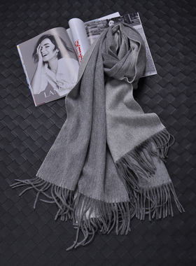 纯羊绒灰色双面出口欧洲穗重磅加宽加大水波纹两用男女大围巾披肩