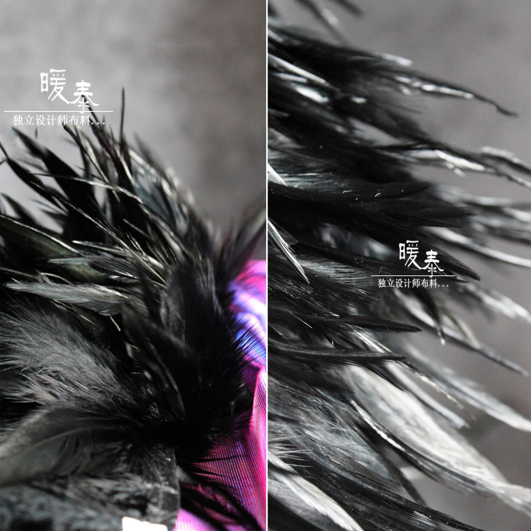 轻薄亮黑鸡毛羽毛艺术造型辅料材料 设计师服装布料创意作品面料
