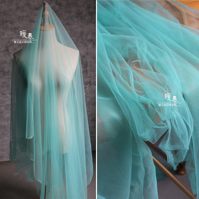 细腻软质天青蓝色网透视纱面料时尚创意设计师蓬蓬裙婚纱礼服布料