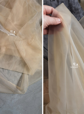 原创金光肌理纱欧根纱 diy设计师定制礼服婚纱肌理高档服装面料布