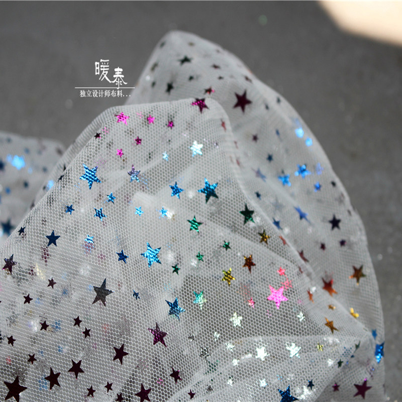 唯美梦幻白色小星星网纱 设计师礼服时装背景连衣裙纱设计面料