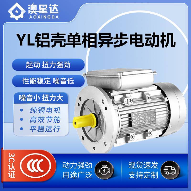 纯铜YL铝壳单相异步电动机散热块强劲大功率多型号选择电动机
