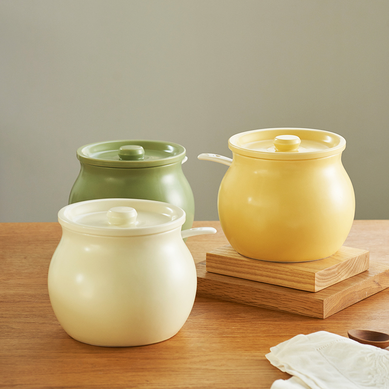 肆月带盖带勺ins奶油风猪油罐