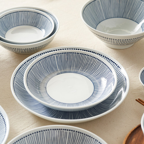 肆月日式蓝线条陶瓷餐盘碗组合
