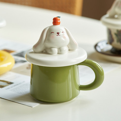肆月胖乎乎兔兔陶瓷杯盖配件家用水杯咖啡杯盖子通用配盖卡通可爱