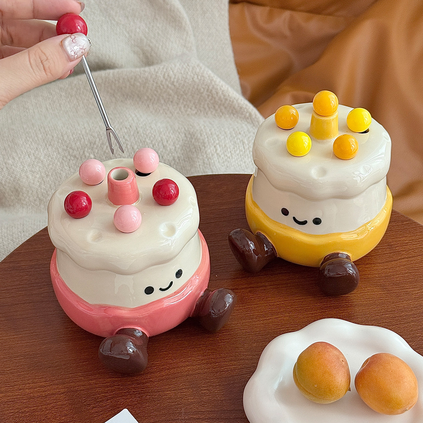 肆月陶瓷水果叉儿童收纳罐创意可爱迷你小叉子高颜值果叉罐高级感,餐饮具,水果叉/水果签,淘宝优惠券,粉丝福利购,淘宝优惠卷