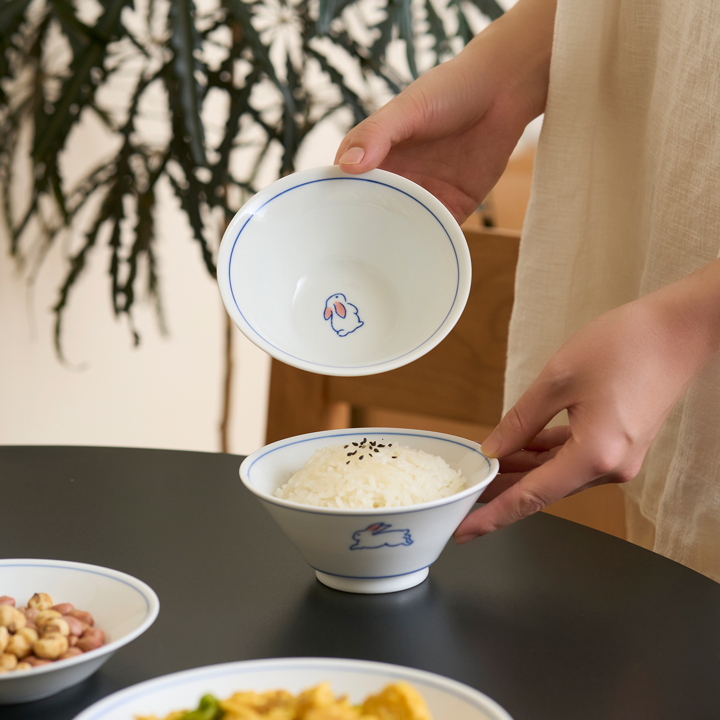 【肆月中式兔子斗笠碗米饭碗】