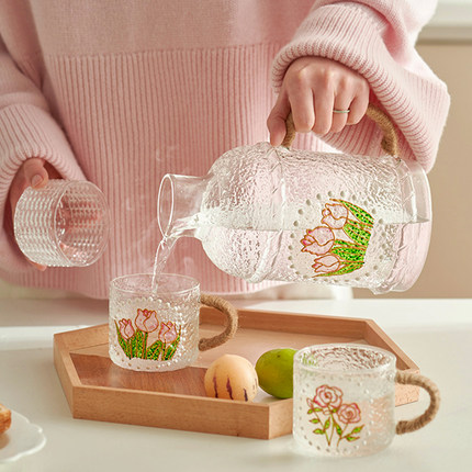 复古冷水壶套装耐高温玻璃杯家用凉水开水客厅果茶壶冰箱装水泡茶