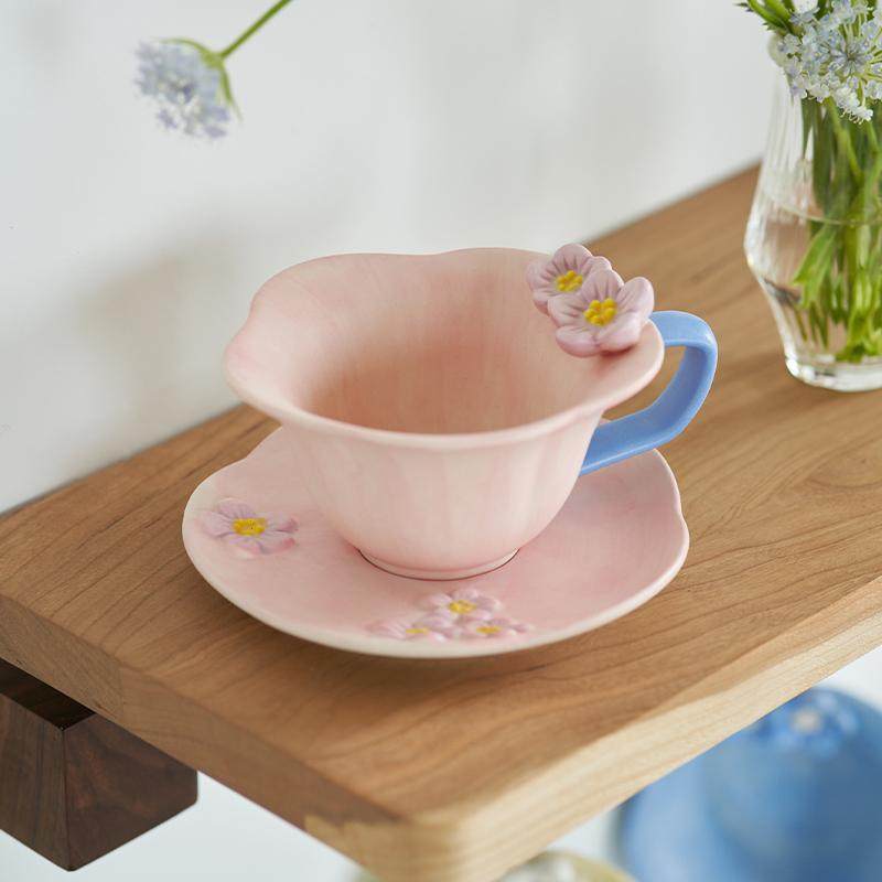 肆月粉色咖啡杯碟套装2024新款喝水杯子陶瓷杯设计感水杯精致高档,餐饮具,咖啡杯,淘宝优惠券,粉丝福利购,淘宝优惠卷