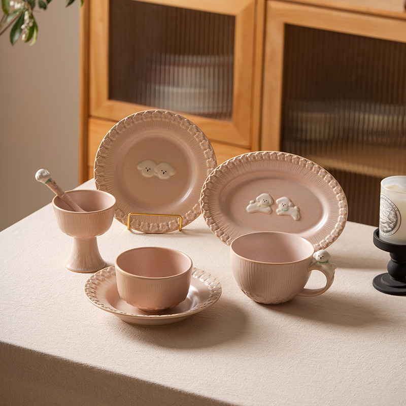 肆月新婚结婚礼物可爱卡通浮雕餐具套装釉下彩高颜值碗盘套装乔迁,餐饮具,碗,淘宝优惠券,粉丝福利购,淘宝优惠卷