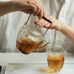 电陶炉泡茶壶茶水分离器具耐高温煮 肆月围炉煮茶玻璃茶壶茶具套装