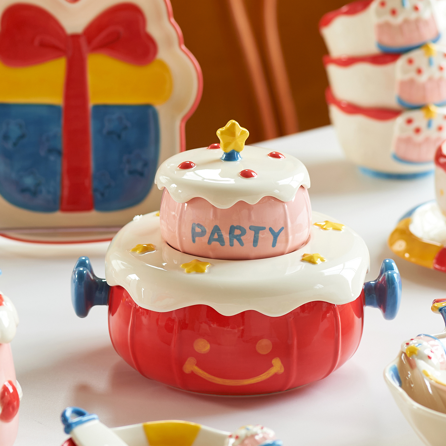 肆月生日快乐泡面碗带盖组合套装