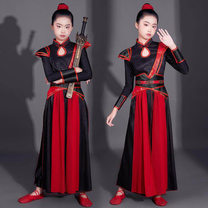 韩式儿童古装汉服女童中国风象王行舞蹈服装侠客表演服剑舞打鼓服