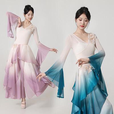 新款中国古典舞飘逸渐变纱衣流光裤裙演出表演醉清波山鬼舞蹈服女