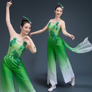 古典舞演出服女飘逸中国风现代清新淡雅茉莉花开艺考扇子舞蹈