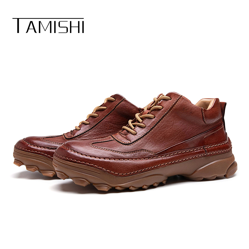 透气马皮厚底户外运动休闲鞋秋冬新款老爹鞋男真皮复古潮鞋子增高