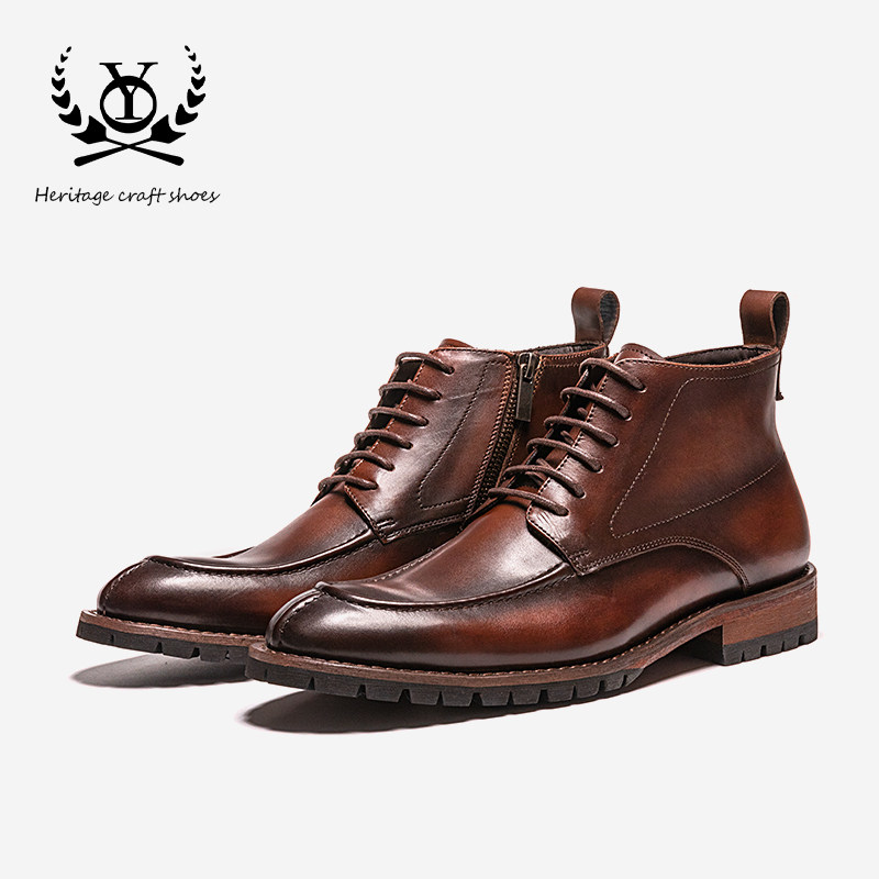 马丁靴男款中帮高帮商务皮鞋2024新款真皮靴子复古英伦风切尔西靴