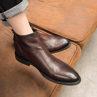 男鞋加绒切尔西靴男款靴子商务休闲皮鞋英伦风男士马丁靴真皮短靴