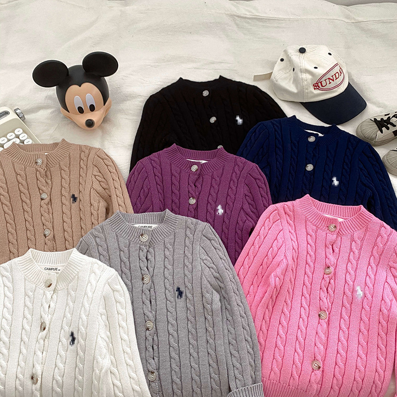 男童女童冬季小马标开衫加厚2024秋装儿童麻花毛衣宝宝春秋针织衫