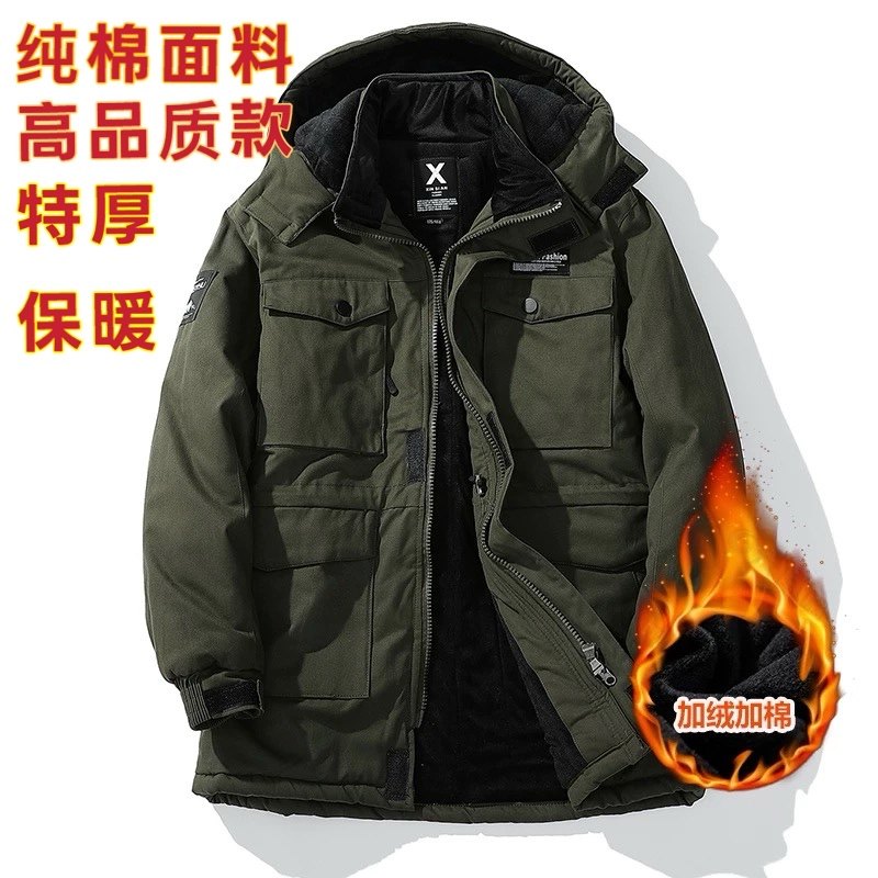 冬季纯棉迷彩中长款加绒加厚棉大衣电焊防烫耐磨户外工作服棉衣男