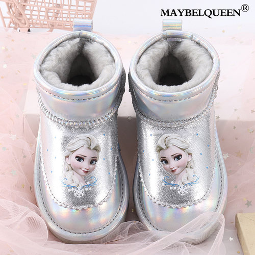 女童冬季加绒加厚雪地靴真皮防水