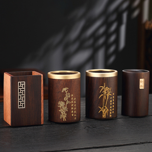 冠发茶道六君子黑檀木茶筒笔筒茶道摆件收纳筒收纳盒茶具配件单筒