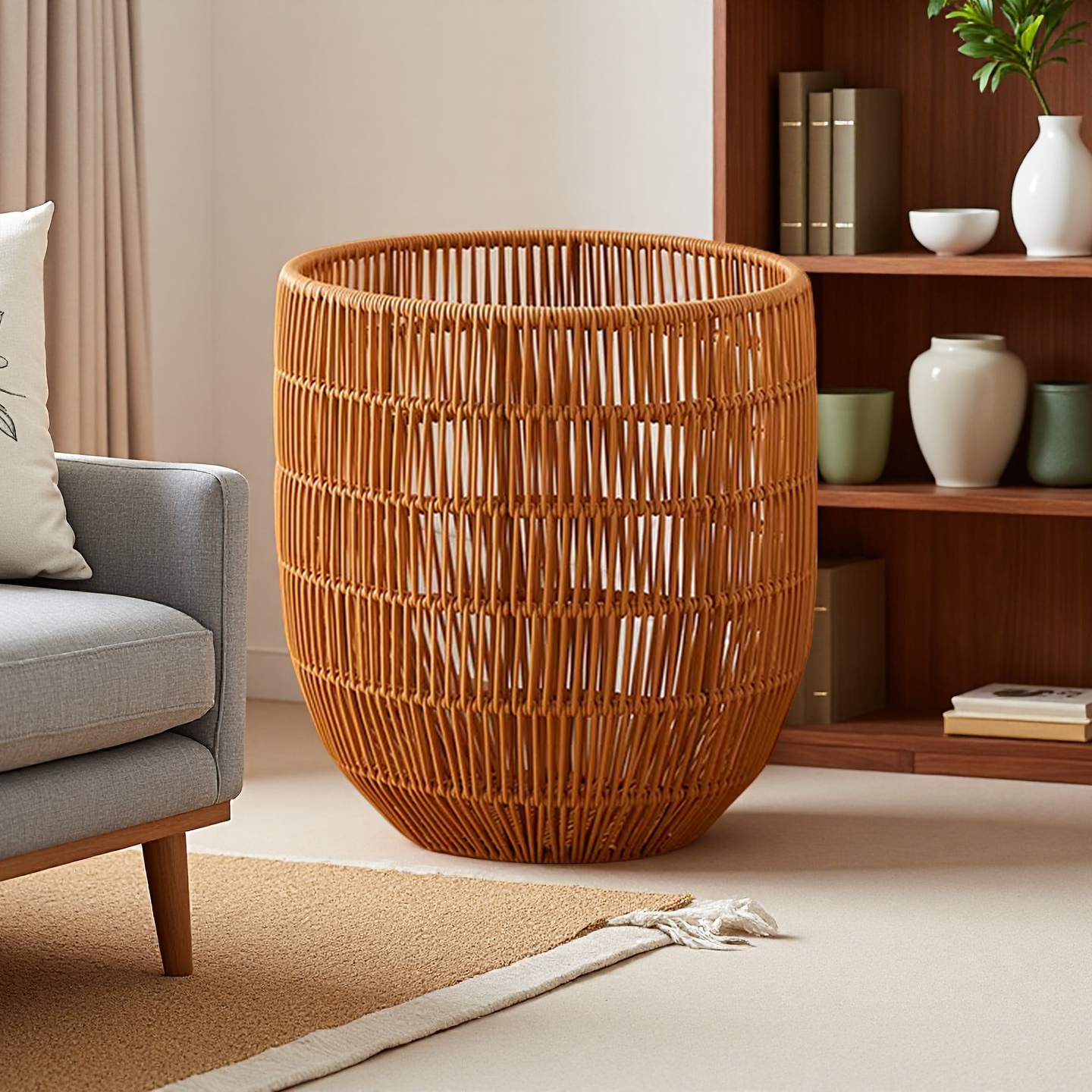 藤编垃圾桶家用创意客厅卫生间浴室纸篓仿藤环保收纳桶简约垃圾篓