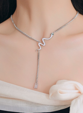 y字方块灵蛇骨项链女春夏季新品百搭毛衣链简约大方休闲