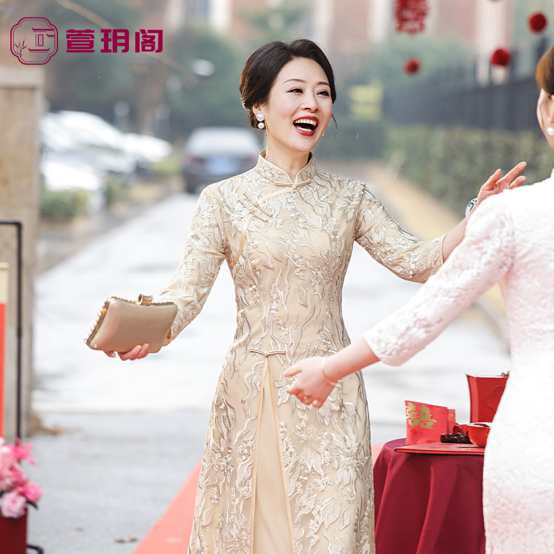 香槟色旗袍敬酒服喜婆婆婚宴装礼服优雅女儿婚礼出嫁妈妈结婚喜服