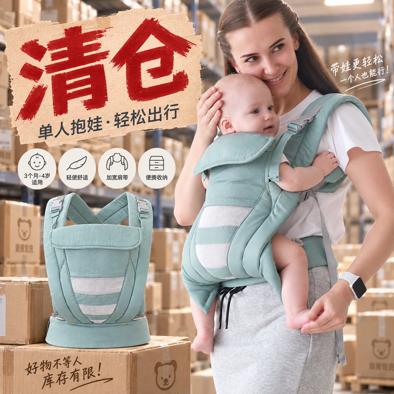 轻便前后两用大宝宝神器婴儿背带