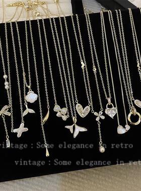 时尚轻奢满钻锆石爱心蝴蝶结项链超闪气质百搭高级感小众锁骨链女