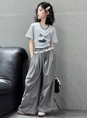 女大童夏装套装2026新款韩版洋气时髦女孩春秋打底休闲裤两件套