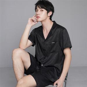 男士睡衣夏季新款冰丝短袖短裤套装可外穿高级感大码休闲家居服
