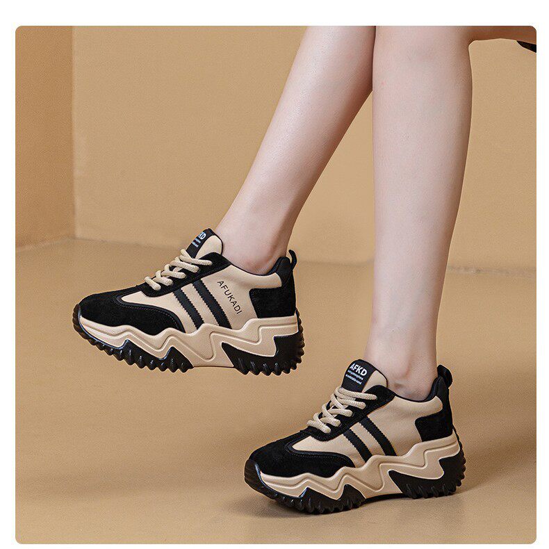 厚底7cm老爹鞋女秋新款真皮软底休闲运动不累脚气质女鞋