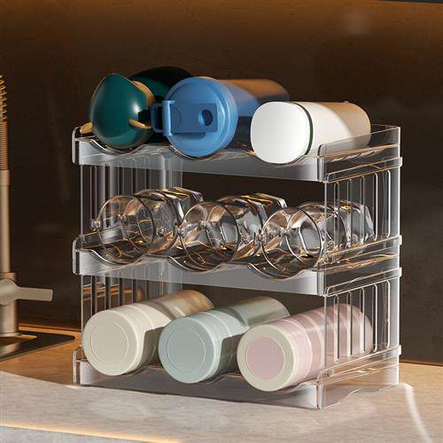 折叠杯架多层透明水杯置物架轻奢冰箱饮料架可叠加可拆卸红酒架
