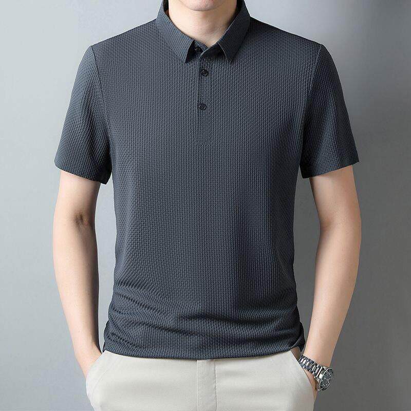 2026新款夏季POLO衫男士冰丝网眼休闲修身提花翻领POLO衫短袖T恤
