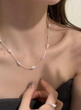 韩版小众设计蛇骨珍珠项链女冷淡风时尚气质百搭高级感颈链锁骨链