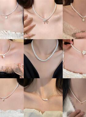 真金电镀珍珠串珠蝴蝶结项链小众百搭通勤锁骨链时尚高级感饰品女