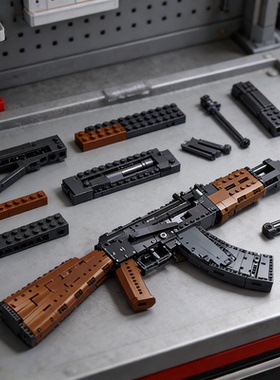 小鲁班AKM416步枪和平精英可发射拼装积木枪吃鸡玩具男孩礼物7