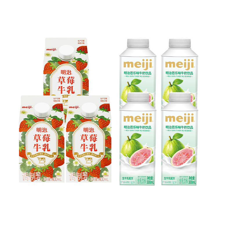 meiji明治草莓牛乳400ml/芭乐牛奶 低温品 组合
